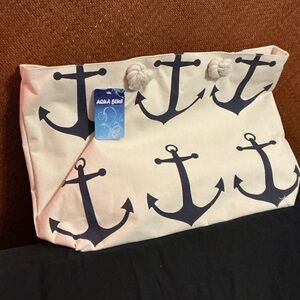 Aqua Blu Anchor Design Tote - Navy and Cream